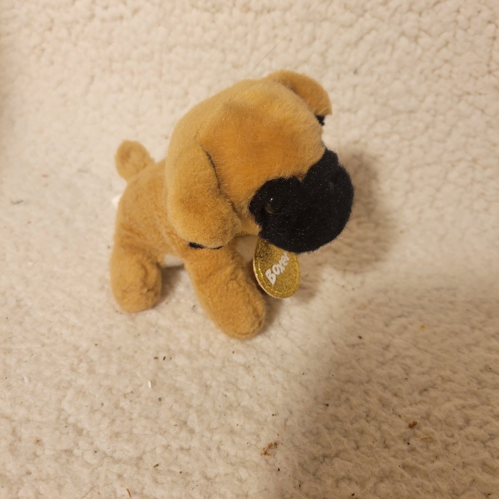 Our Generation Boxer Puppy Plush Dog Tan‎ Black Muzzle Gold Glitter Collar Tag